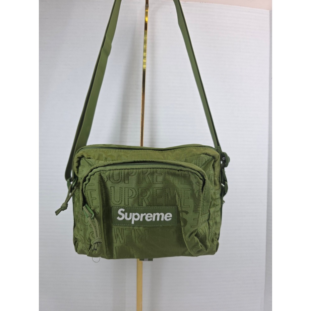 Supreme Cordura Shoulder Bag Olive Green Embossed Logo Crossbody FW22